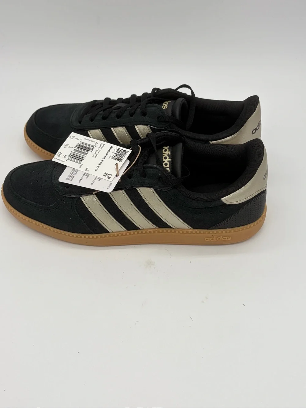 adidas Men's Black Sneakers with Cream Stripes and Gum Sole